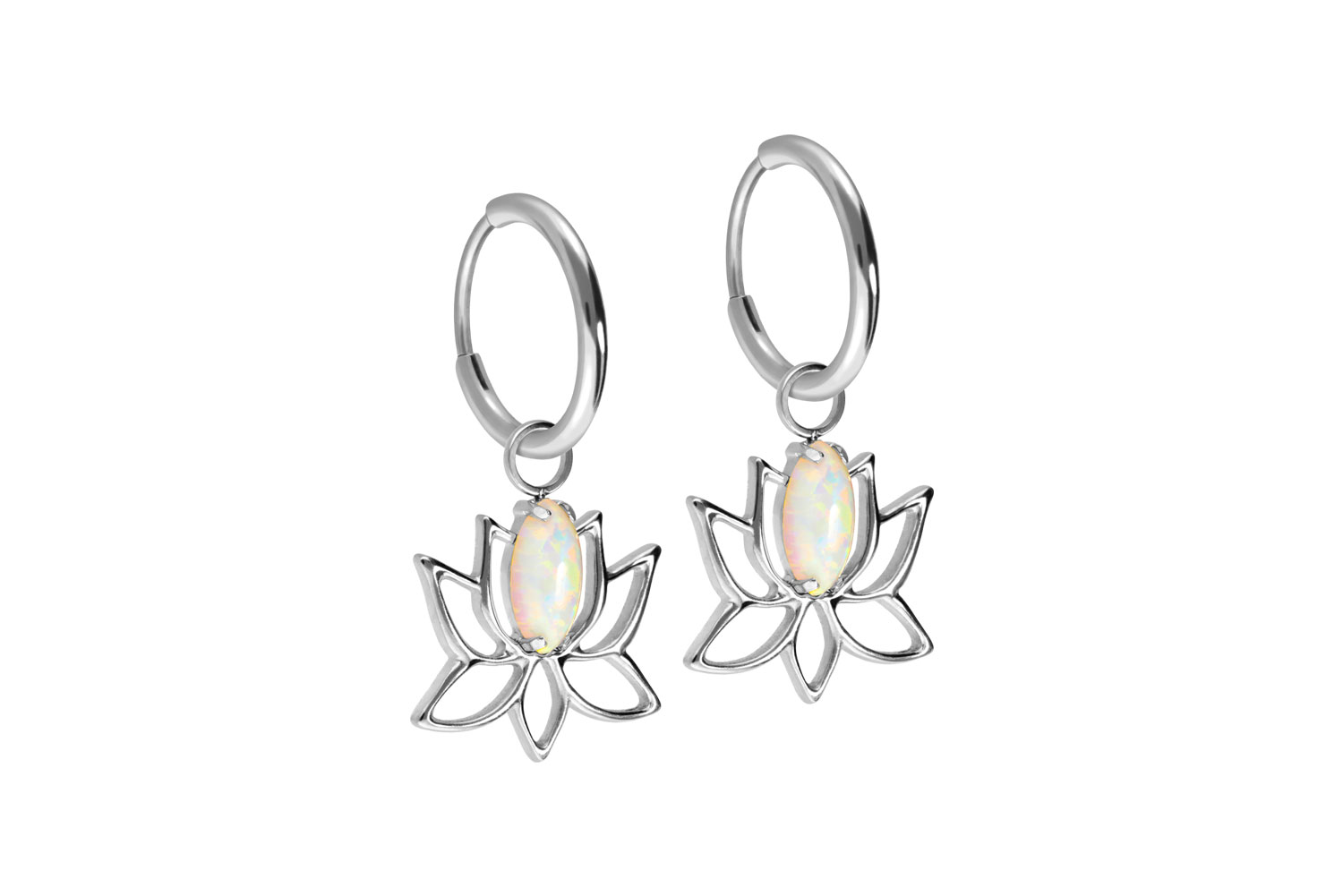 Titan Ohrclicker Creolen LOTUSBLÜTE + SYNTHETISCHER OPAL von Piercingline